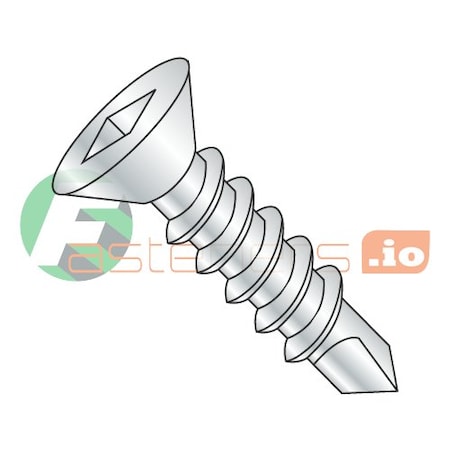 Self-Drilling Screw, #10 X 1-1/2 In, Zinc Plated Steel Flat Head Square Drive, 3000 PK